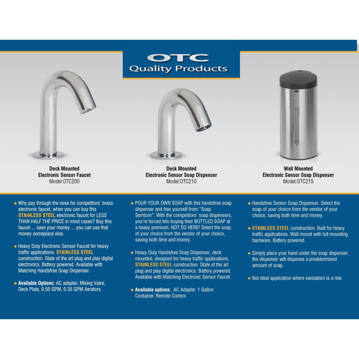 OTC200 PC Lowest Price Electronic Faucet in the USA that is made of Stainless Steel Material in Polished Chrome